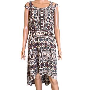 Peppermint brand dress cream and tan geometrical high low sleeveless lightweight